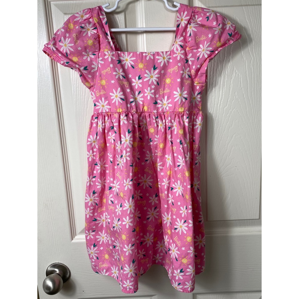 Barbie Daisy Dress Smocked Girls Pink Floral Party Casual‎ Size M(8)